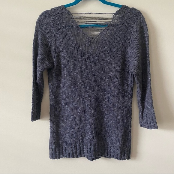 Ya Los Angeles 3/4 Sleeve Button Up V neck Open Crochet Sweater Cardigan size M - Picture 6 of 6